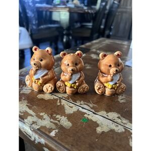 Vintage Ceramic Honey Bear Salt Pepper Shakers Set of 3 Kitchen Decor